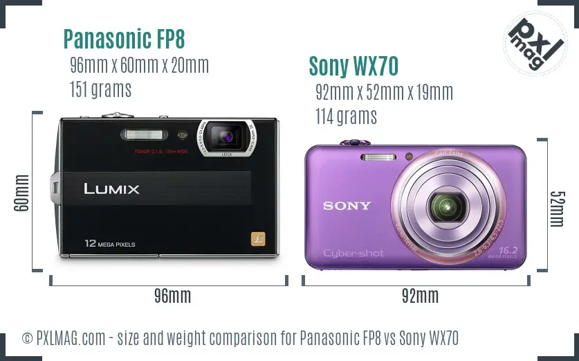 Panasonic FP8 vs Sony WX70 size comparison
