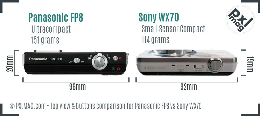 Panasonic FP8 vs Sony WX70 top view buttons comparison