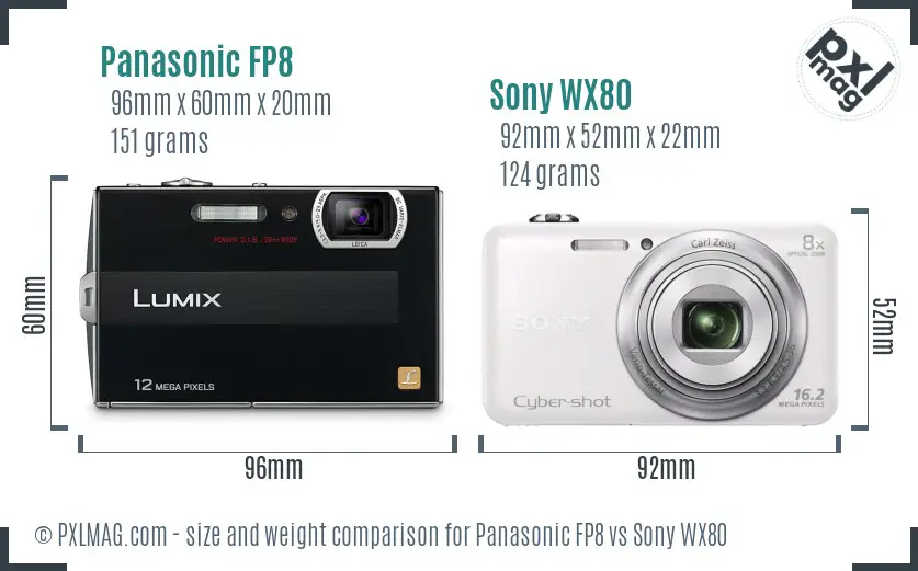 Panasonic FP8 vs Sony WX80 size comparison