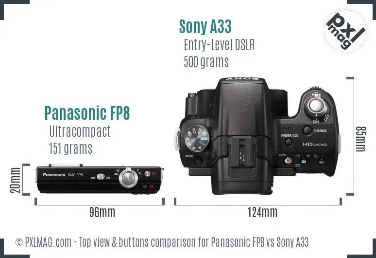 Panasonic FP8 vs Sony A33 top view buttons comparison