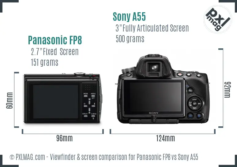 Panasonic FP8 vs Sony A55 Screen and Viewfinder comparison