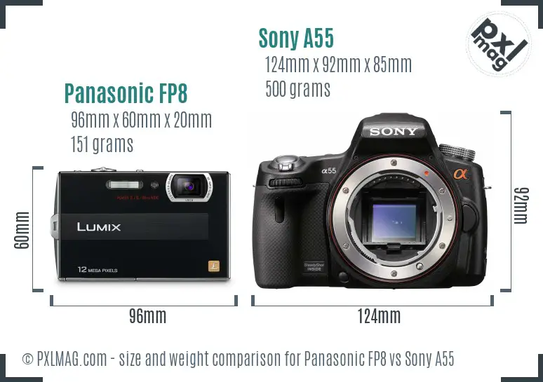 Panasonic FP8 vs Sony A55 size comparison