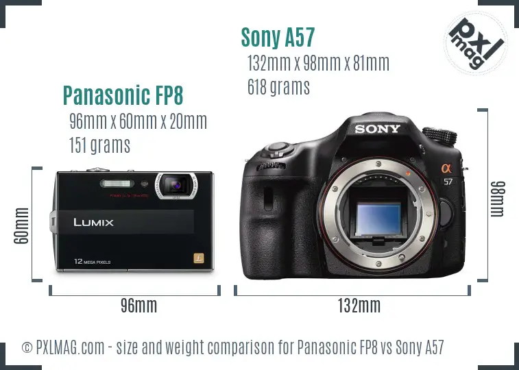 Panasonic FP8 vs Sony A57 size comparison