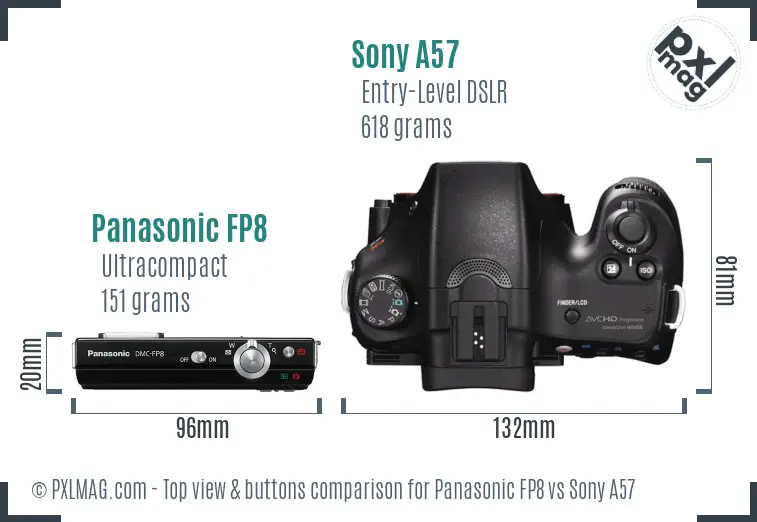 Panasonic FP8 vs Sony A57 top view buttons comparison