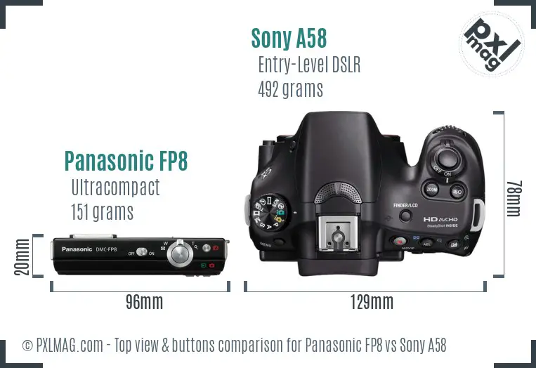 Panasonic FP8 vs Sony A58 top view buttons comparison
