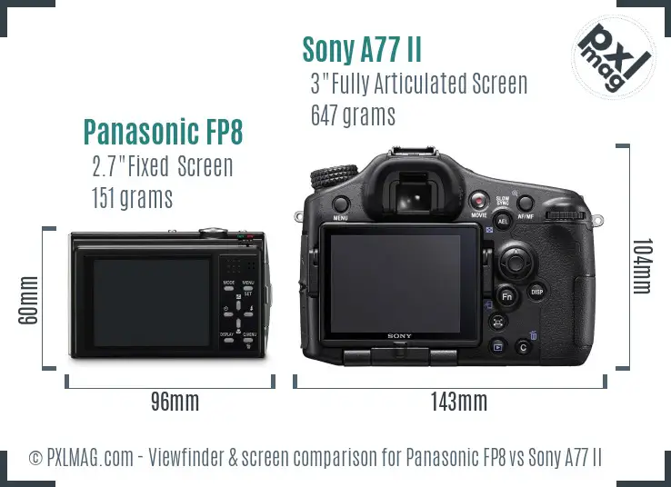 Panasonic FP8 vs Sony A77 II Screen and Viewfinder comparison