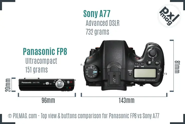 Panasonic FP8 vs Sony A77 top view buttons comparison