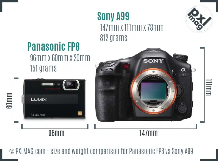 Panasonic FP8 vs Sony A99 size comparison