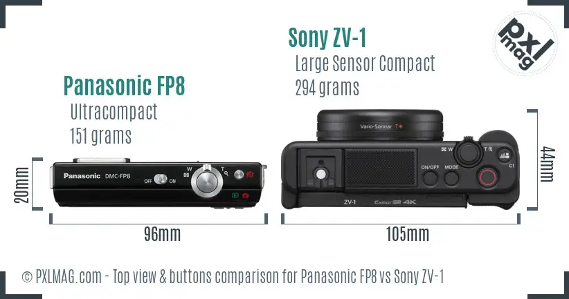Panasonic FP8 vs Sony ZV-1 top view buttons comparison