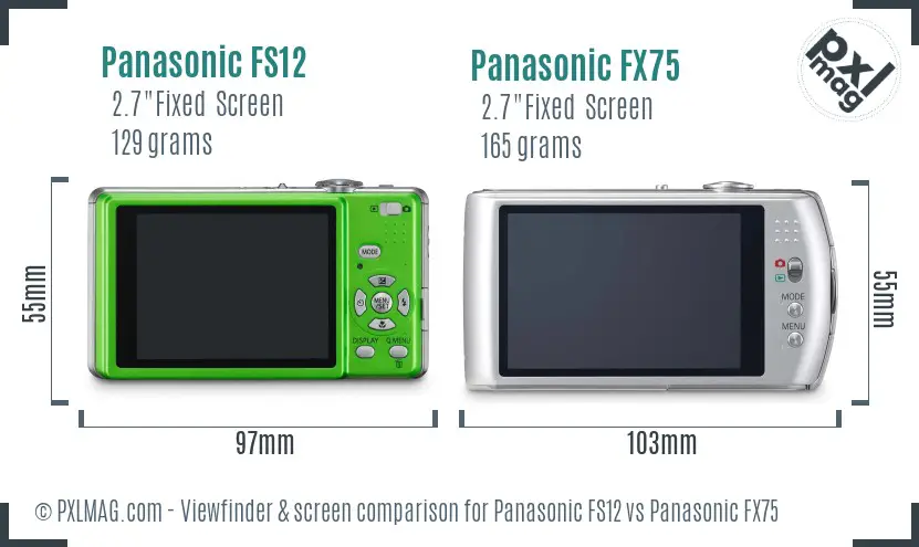 Panasonic FS12 vs Panasonic FX75 Screen and Viewfinder comparison