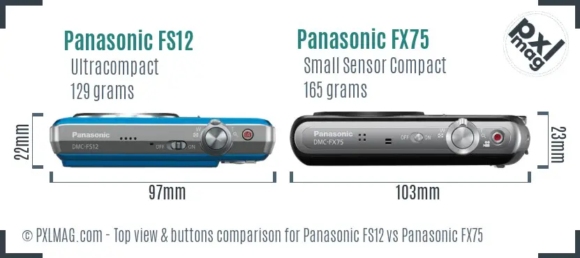 Panasonic FS12 vs Panasonic FX75 top view buttons comparison