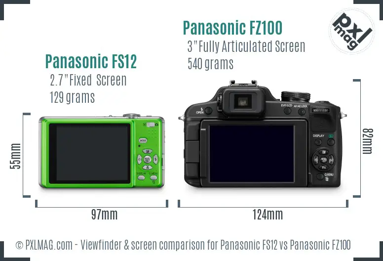 Panasonic FS12 vs Panasonic FZ100 Screen and Viewfinder comparison