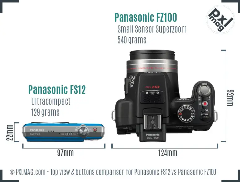 Panasonic FS12 vs Panasonic FZ100 top view buttons comparison