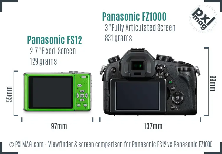 Panasonic FS12 vs Panasonic FZ1000 Screen and Viewfinder comparison