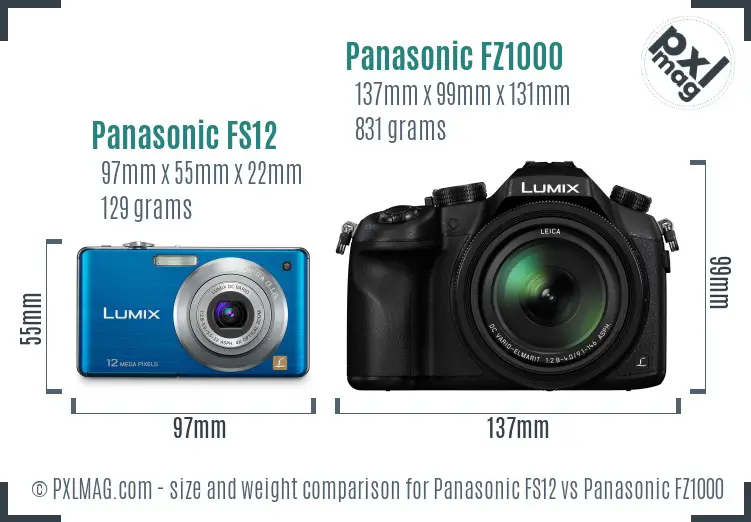 Panasonic FS12 vs Panasonic FZ1000 size comparison