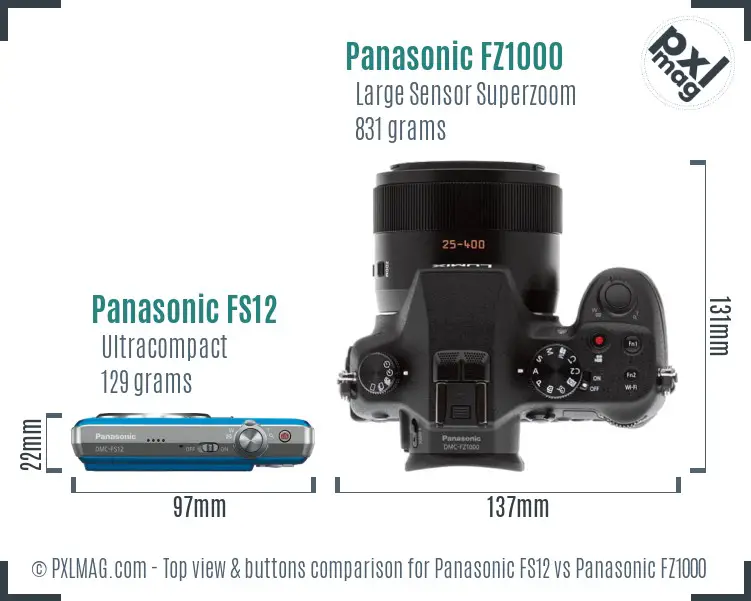 Panasonic FS12 vs Panasonic FZ1000 top view buttons comparison