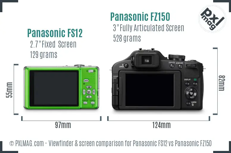 Panasonic FS12 vs Panasonic FZ150 Screen and Viewfinder comparison