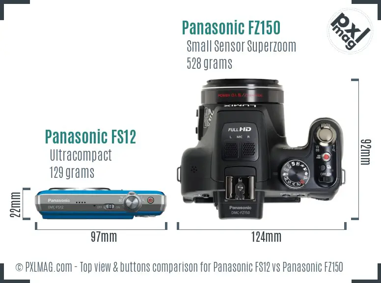 Panasonic FS12 vs Panasonic FZ150 top view buttons comparison