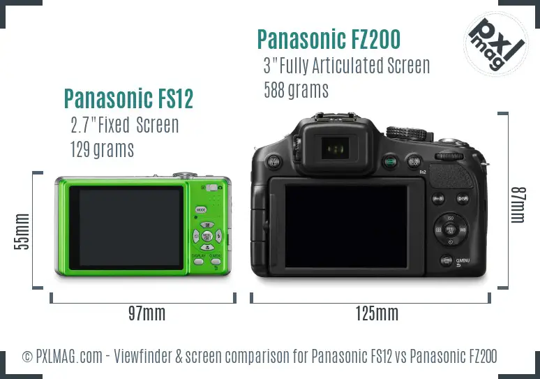 Panasonic FS12 vs Panasonic FZ200 Screen and Viewfinder comparison