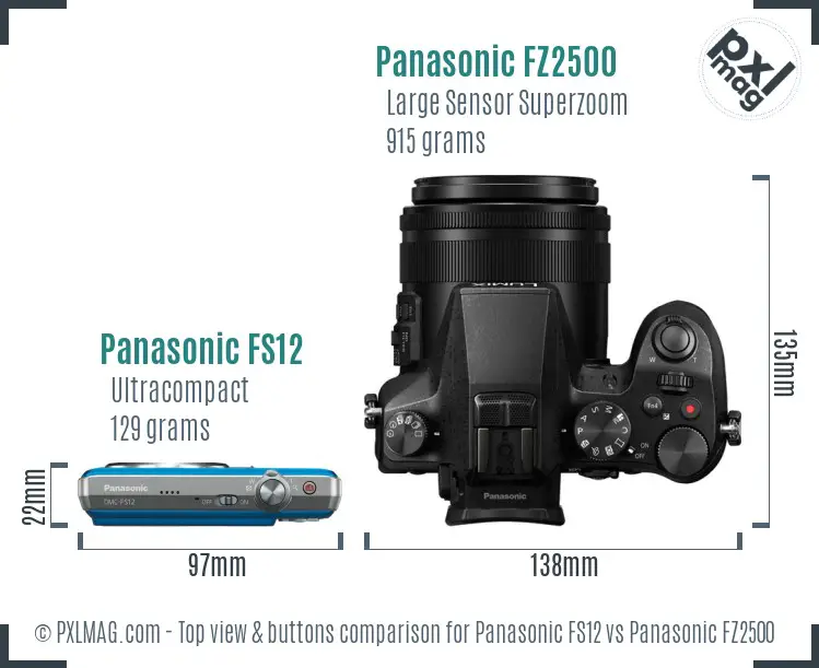 Panasonic FS12 vs Panasonic FZ2500 top view buttons comparison