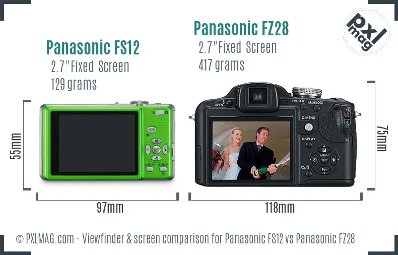 Panasonic FS12 vs Panasonic FZ28 Screen and Viewfinder comparison