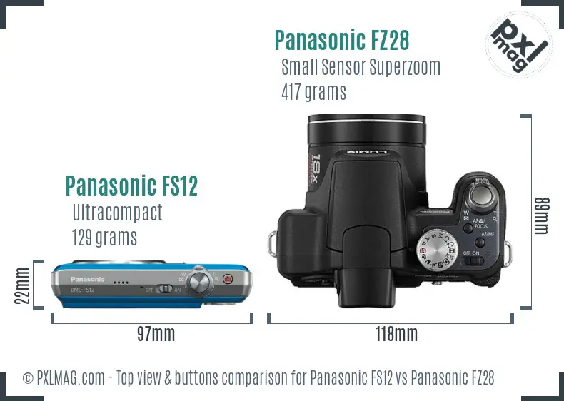 Panasonic FS12 vs Panasonic FZ28 top view buttons comparison