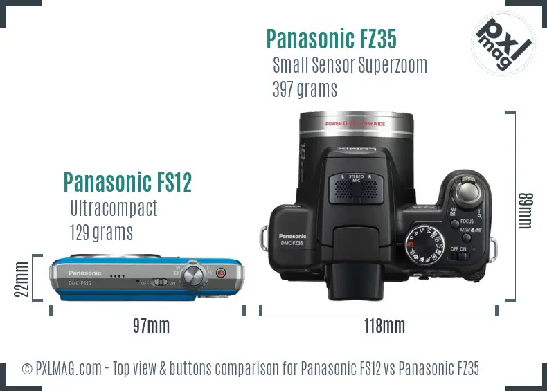 Panasonic FS12 vs Panasonic FZ35 top view buttons comparison Panasonic FS12 vs Panasonic FZ35 top view buttons comparison
