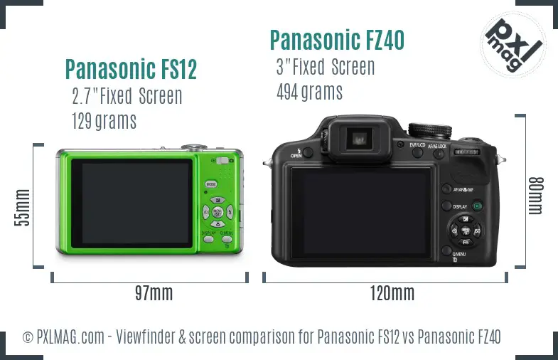 Panasonic FS12 vs Panasonic FZ40 Screen and Viewfinder comparison Panasonic FS12 vs Panasonic FZ40 Screen and Viewfinder comparison