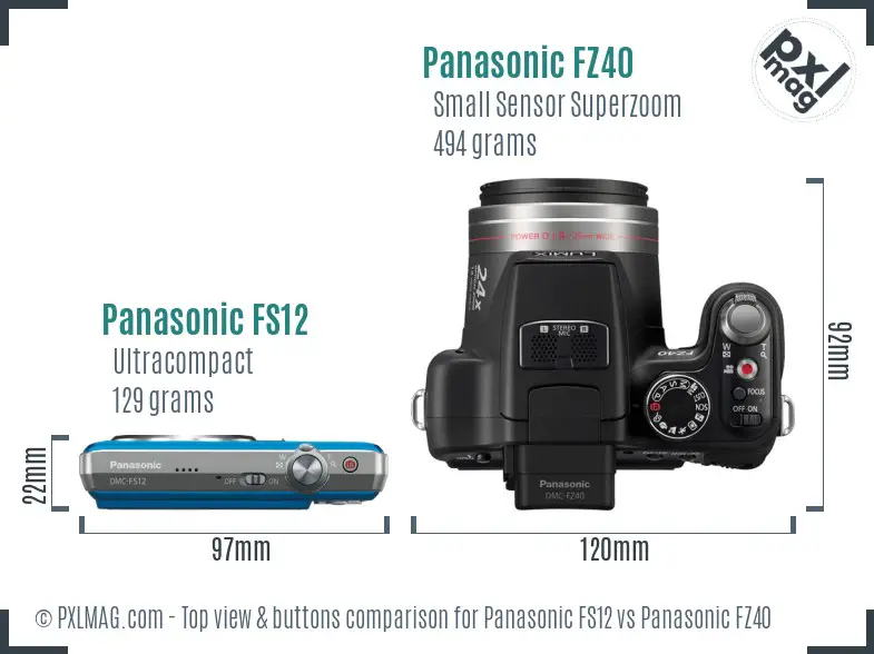 Panasonic FS12 vs Panasonic FZ40 top view buttons comparison Panasonic FS12 vs Panasonic FZ40 top view buttons comparison