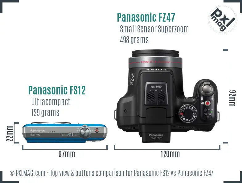 Panasonic FS12 vs Panasonic FZ47 top view buttons comparison