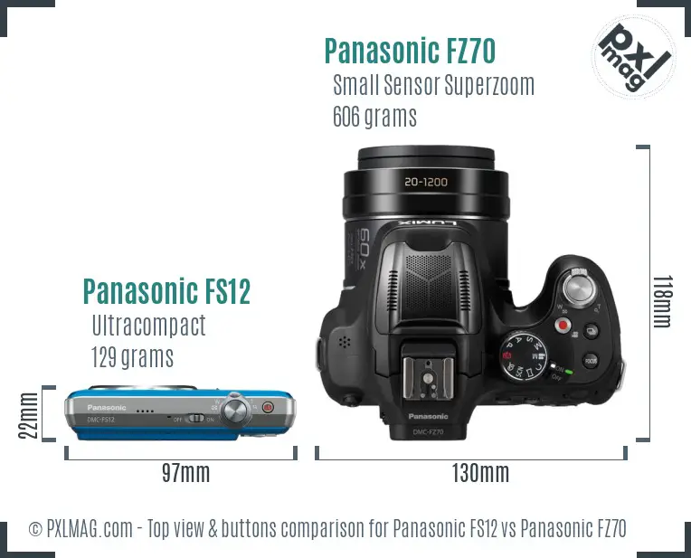 Panasonic FS12 vs Panasonic FZ70 top view buttons comparison