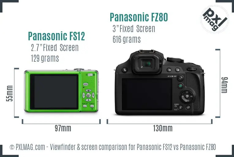 Panasonic FS12 vs Panasonic FZ80 Screen and Viewfinder comparison