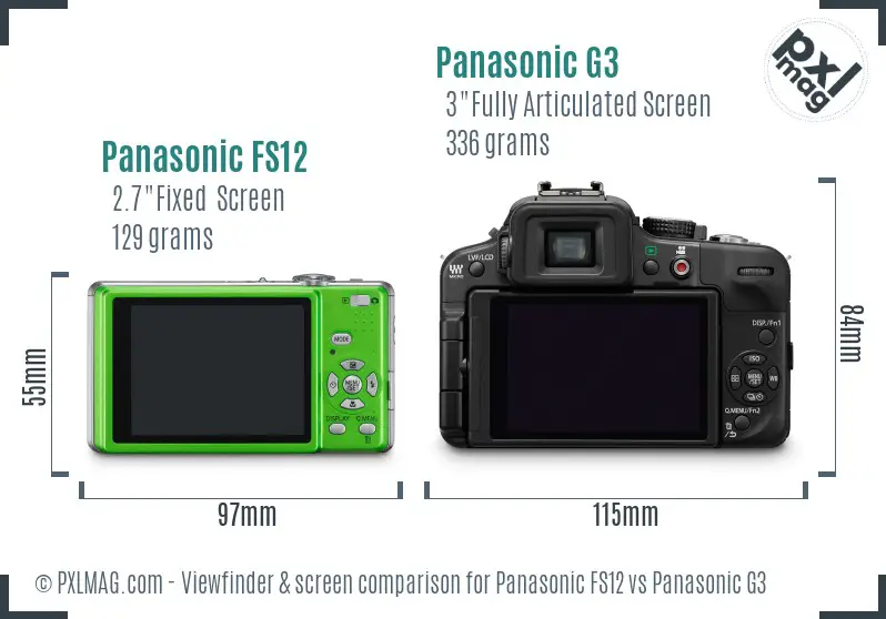 Panasonic FS12 vs Panasonic G3 Screen and Viewfinder comparison