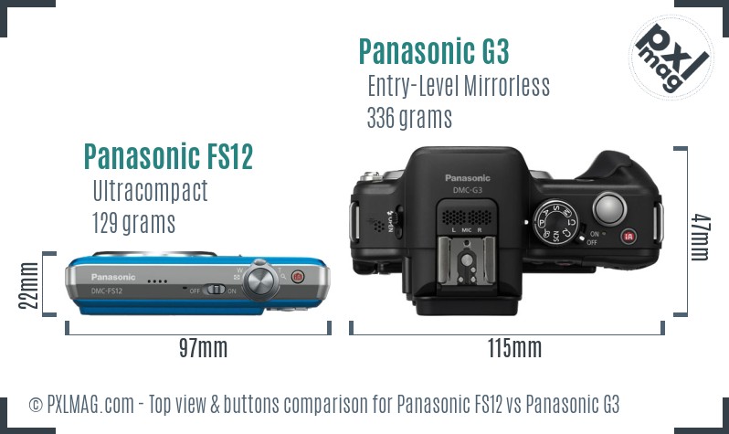 Panasonic FS12 vs Panasonic G3 top view buttons comparison