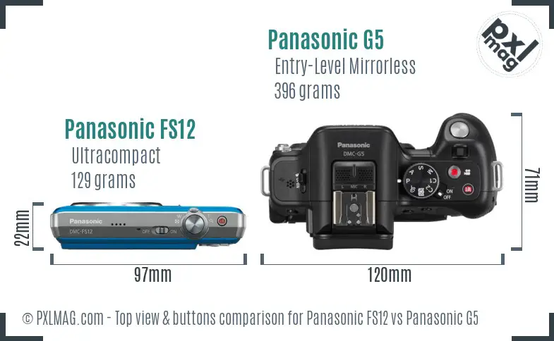 Panasonic FS12 vs Panasonic G5 top view buttons comparison