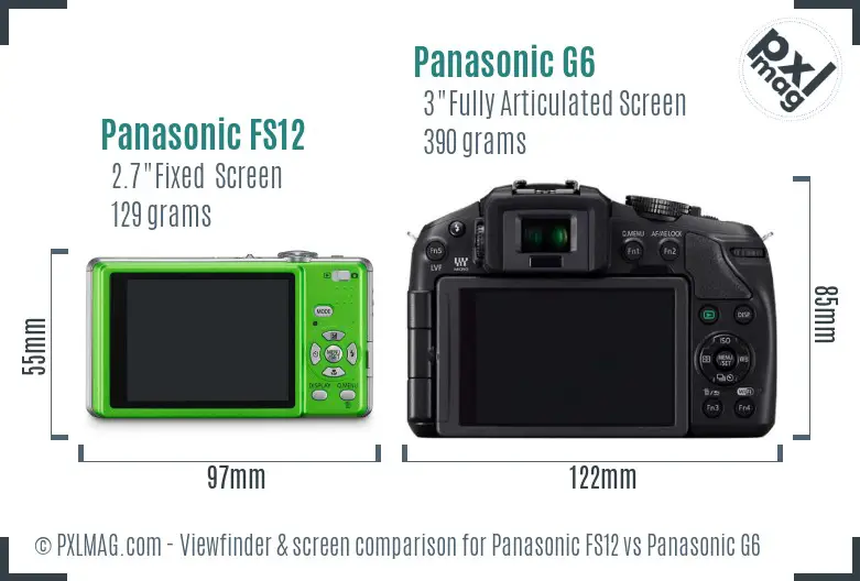 Panasonic FS12 vs Panasonic G6 Screen and Viewfinder comparison