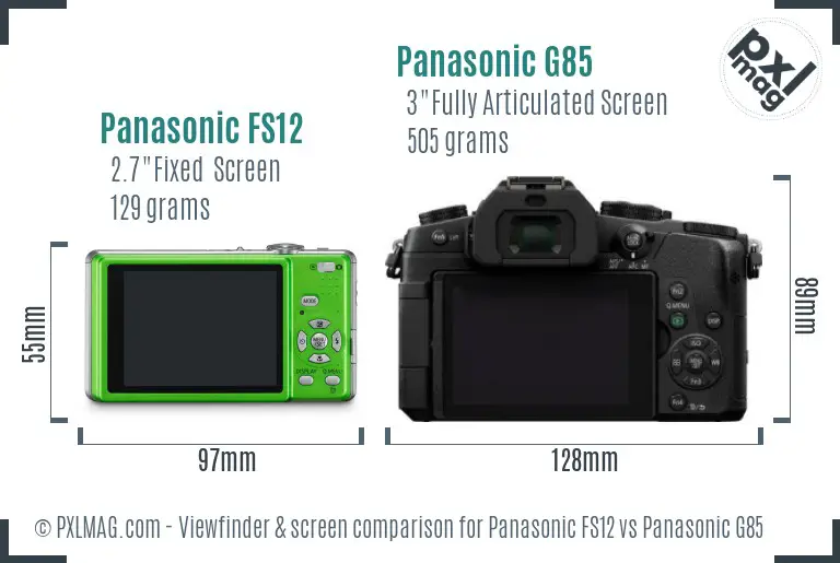 Panasonic FS12 vs Panasonic G85 Screen and Viewfinder comparison
