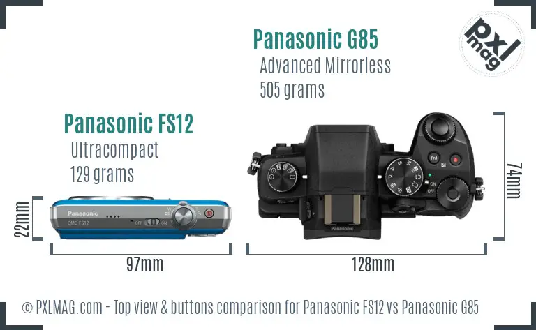 Panasonic FS12 vs Panasonic G85 top view buttons comparison
