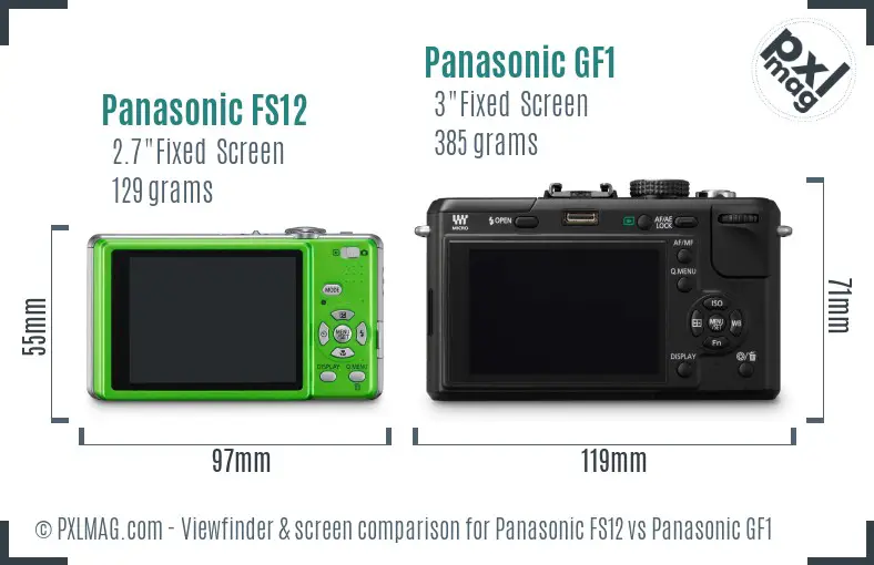 Panasonic FS12 vs Panasonic GF1 Screen and Viewfinder comparison