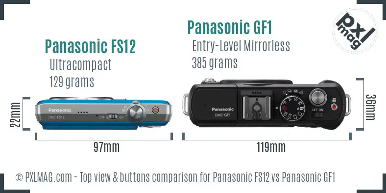 Panasonic FS12 vs Panasonic GF1 top view buttons comparison