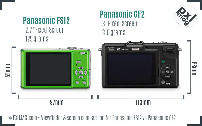 Panasonic FS12 vs Panasonic GF2 Screen and Viewfinder comparison