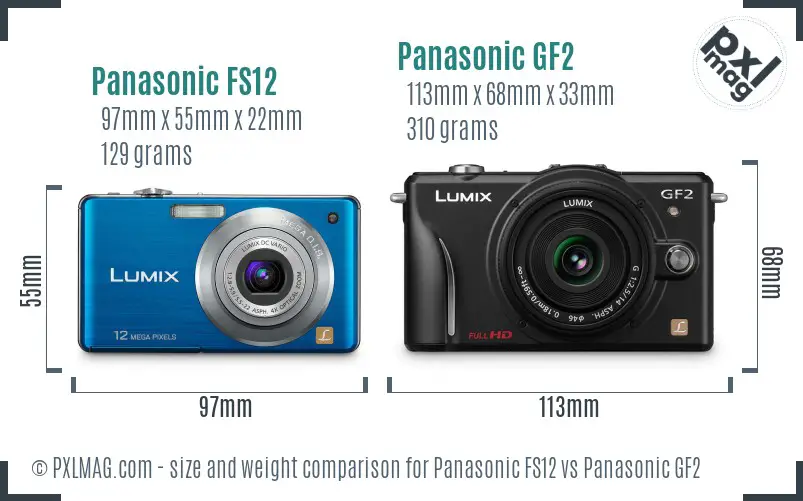 Panasonic FS12 vs Panasonic GF2 size comparison