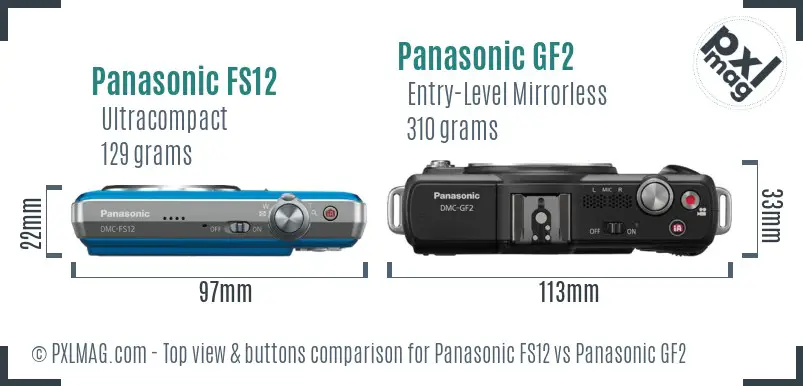 Panasonic FS12 vs Panasonic GF2 top view buttons comparison