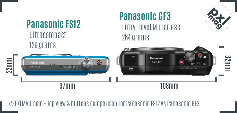 Panasonic FS12 vs Panasonic GF3 top view buttons comparison Panasonic FS12 vs Panasonic GF3 top view buttons comparison