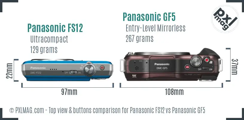 Panasonic FS12 vs Panasonic GF5 top view buttons comparison