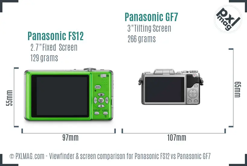 Panasonic FS12 vs Panasonic GF7 Screen and Viewfinder comparison