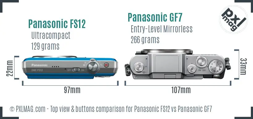 Panasonic FS12 vs Panasonic GF7 top view buttons comparison