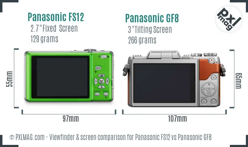Panasonic FS12 vs Panasonic GF8 Screen and Viewfinder comparison