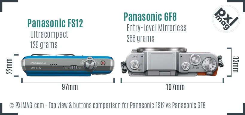 Panasonic FS12 vs Panasonic GF8 top view buttons comparison