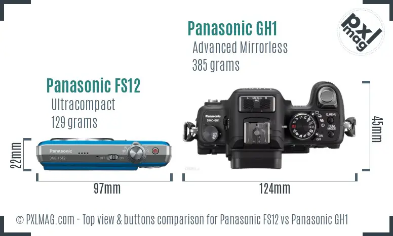 Panasonic FS12 vs Panasonic GH1 top view buttons comparison